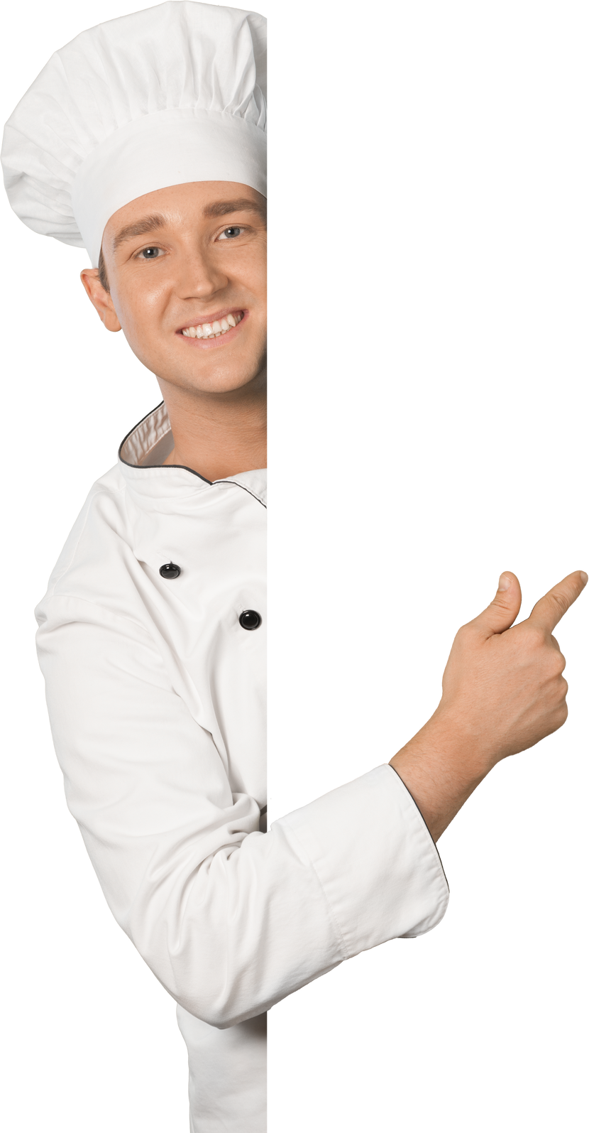 Chef Pointing at a Blank Sign